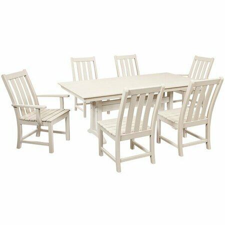 POLYWOOD Vineyard 7-Piece Sand Dining Set with Farmhouse Trestle Table 633PWS3401SA